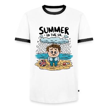 Sommer in England Wetter Regen Regnerisch Spaß - Männer Kontrast-T-Shirt - Weiß/Schwarz - Vorne - AI Model Female 172 light (172cm) & AI Model Male 178 dark (178cm)