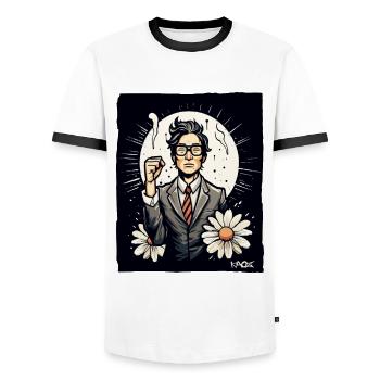 Un employé japonais se bat pour la liberté - T-shirt contrasté Homme - blanc/noir - Devant - AI Model Female 172 light (172cm) & AI Model Male 178 dark (178cm)