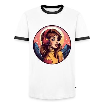 Fille d’anime avec des écouteurs de musique et des coeurs - T-shirt contrasté Homme - blanc/noir - Devant - AI Model Female 172 light (172cm) & AI Model Male 178 dark (178cm)