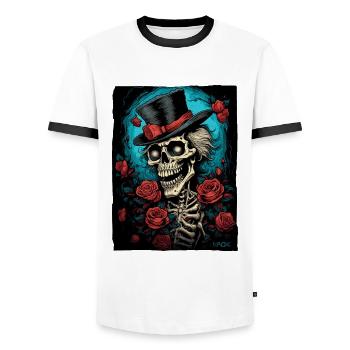 Skull Skeleton Gentleman and Roses - Men's Ringer Shirt - white/black - Front - AI Model Female 172 light (172cm) & AI Model Male 178 dark (178cm)