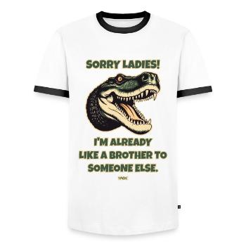Désolé mesdames, je suis déjà comme un frère - T-shirt contrasté Homme - blanc/noir - Devant - AI Model Female 172 light (172cm) & AI Model Male 178 dark (178cm)
