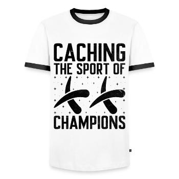 Géocaching Géocache Géocacher Funny Geocacher Sayi - T-shirt contrasté Homme - blanc/noir - Devant - AI Model Female 172 light (172cm) & AI Model Male 178 dark (178cm)