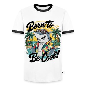 Funny shark with sunglasses summer vacation - Men's Ringer Shirt - white/black - Front - AI Model Female 172 light (172cm) & AI Model Male 178 dark (178cm)