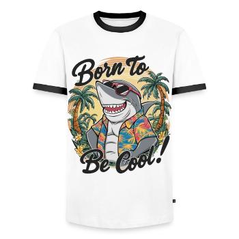 Funny shark with sunglasses summer beach vacation - Men's Ringer Shirt - white/black - Front - AI Model Female 172 light (172cm) & AI Model Male 178 dark (178cm)