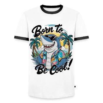 Funny shark with sunglasses summer vacation - Men's Ringer Shirt - white/black - Front - AI Model Female 172 light (172cm) & AI Model Male 178 dark (178cm)