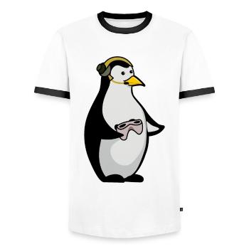 Gaming Penguin Gamer Penguins - Männer Kontrast-T-Shirt - Weiß/Schwarz - Vorne - AI Model Female 172 light (172cm) & AI Model Male 178 dark (178cm)