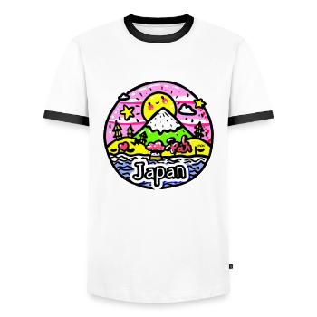 Child drawing of happy Japan - Men's Ringer Shirt - white/black - Front - AI Model Female 172 light (172cm) & AI Model Male 178 dark (178cm)
