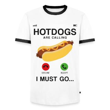 Hot Dog Adult Phone Display Hot - Men's Ringer Shirt - white/black - Front - AI Model Female 172 light (172cm) & AI Model Male 178 dark (178cm)