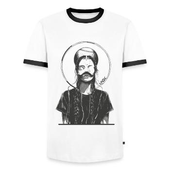 Crazy Art: Baseball Girl - Men's Ringer Shirt - white/black - Front - AI Model Female 172 light (172cm) & AI Model Male 178 dark (178cm)