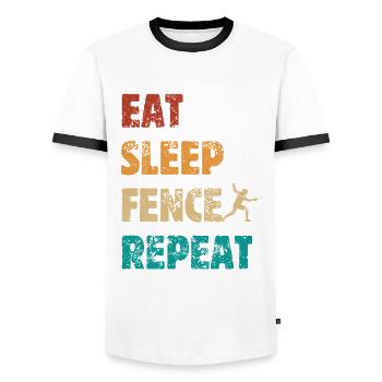 Eat Sleep Fence Repeat - Fechter Spruch - Männer Kontrast-T-Shirt - Weiß/Schwarz - Vorne - AI Model Female 172 light (172cm) & AI Model Male 178 dark (178cm)