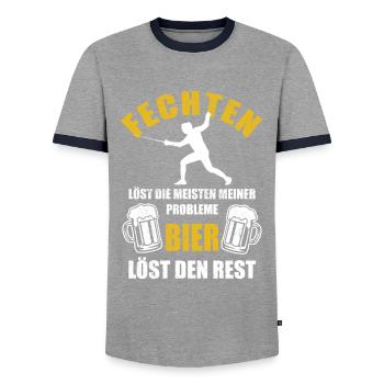 Fechten löst meine Probleme - Bier Spruch - Männer Kontrast-T-Shirt - Grau/Navy  - Vorne - AI Model Female 172 light (172cm) & AI Model Male 178 light (178cm)