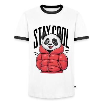 Stay Cool Panda in roter Jacke für - Männer Kontrast-T-Shirt - Weiß/Schwarz - Vorne - AI Model Female 172 light (172cm) & AI Model Male 178 dark (178cm)