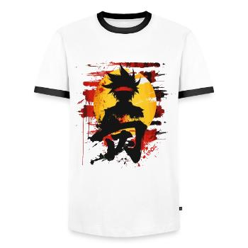 Martial Arts Japanese Abstract Anime - Men's Ringer Shirt - white/black - Front - AI Model Female 172 light (172cm) & AI Model Male 178 dark (178cm)