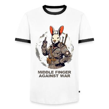 Paramedic Rabbit: War gets my middle finger - Men's Ringer Shirt - white/black - Front - AI Model Female 172 light (172cm) & AI Model Male 178 dark (178cm)
