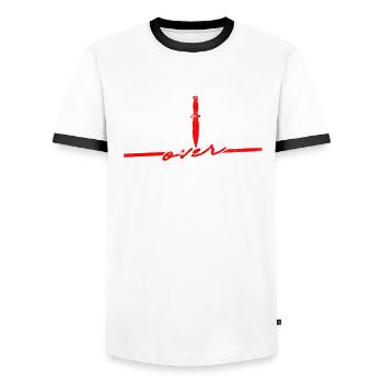 Knife Throw Precision Over Power - Men's Ringer Shirt - white/black - Front - AI Model Female 172 light (172cm) & AI Model Male 178 dark (178cm)