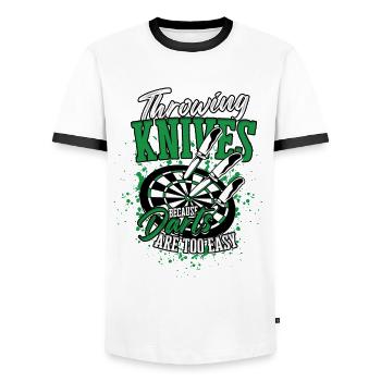 Knife Thrower Knife Throw - Men's Ringer Shirt - white/black - Front - AI Model Female 172 light (172cm) & AI Model Male 178 dark (178cm)