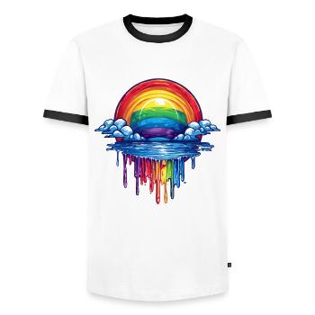 Wolken- und Regenbogen-Portal - Männer Kontrast-T-Shirt - Weiß/Schwarz - Vorne - AI Model Female 172 light (172cm) & AI Model Male 178 dark (178cm)