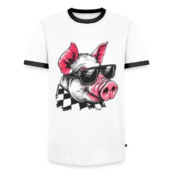Coole Sonnenbrille tragendes Schwein - Männer Kontrast-T-Shirt - Weiß/Schwarz - Vorne - AI Model Female 172 light (172cm) & AI Model Male 178 dark (178cm)