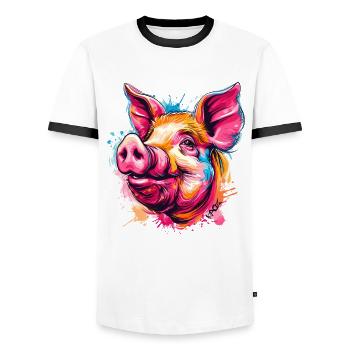 Buntes Farbspritzer Schwein - Männer Kontrast-T-Shirt - Weiß/Schwarz - Vorne - AI Model Female 172 light (172cm) & AI Model Male 178 dark (178cm)