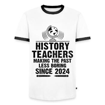 Professeur d’histoire depuis 2024 Funny Historical Teache - T-shirt contrasté Homme - blanc/noir - Devant - AI Model Female 172 light (172cm) & AI Model Male 178 dark (178cm)