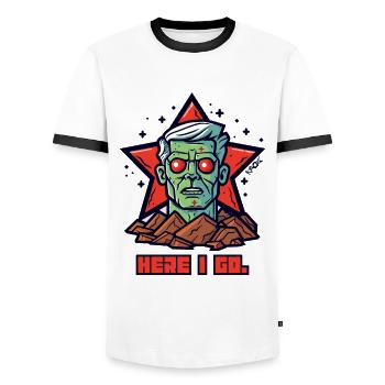 Here I go, here I come - Men's Ringer Shirt - white/black - Front - AI Model Female 172 light (172cm) & AI Model Male 178 dark (178cm)