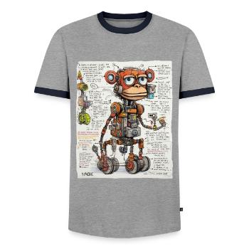 The structure of the robotic monkey - Men's Ringer Shirt - grey/navy  - Front - AI Model Female 172 light (172cm) & AI Model Male 178 light (178cm)
