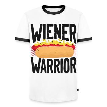 Hot Dog Adult Humor Pun Naughty - Männer Kontrast-T-Shirt - Weiß/Schwarz - Vorne - AI Model Female 172 light (172cm) & AI Model Male 178 dark (178cm)