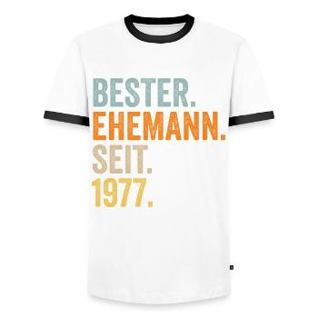 Valentine's Day Best Husband Since 1977 - Men's Ringer Shirt - white/black - Front - AI Model Female 172 light (172cm) & AI Model Male 178 dark (178cm)