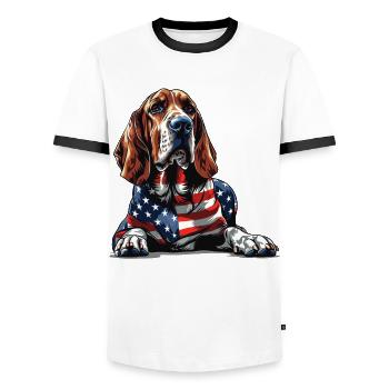 Bloodhound Dog 4th of July American Flag for Kids - Männer Kontrast-T-Shirt - Weiß/Schwarz - Vorne - AI Model Female 172 light (172cm) & AI Model Male 178 dark (178cm)