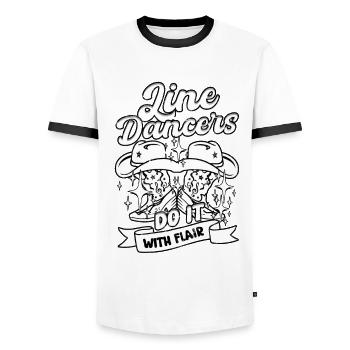 Line Dance Line Dancer's Do It With Flair - Männer Kontrast-T-Shirt - Weiß/Schwarz - Vorne - AI Model Female 172 light (172cm) & AI Model Male 178 dark (178cm)