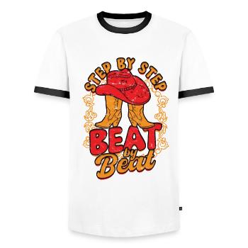 Line Dance Step By Step Beat by Beat - Männer Kontrast-T-Shirt - Weiß/Schwarz - Vorne - AI Model Female 172 light (172cm) & AI Model Male 178 dark (178cm)