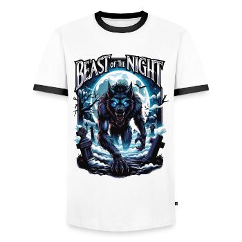 Beast of the Night - Werewolf Design. Spooky, cool - Men's Ringer Shirt - white/black - Front - AI Model Female 172 light (172cm) & AI Model Male 178 dark (178cm)