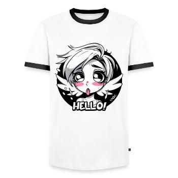 Mädchen-Engel sagt Hallo - Männer Kontrast-T-Shirt - Weiß/Schwarz - Vorne - AI Model Female 172 light (172cm) & AI Model Male 178 dark (178cm)
