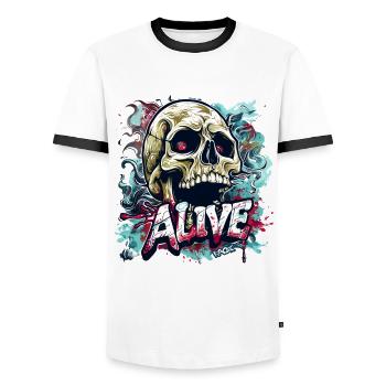Dieser Totenkopf-Schädel lebt - Männer Kontrast-T-Shirt - Weiß/Schwarz - Vorne - AI Model Female 172 light (172cm) & AI Model Male 178 dark (178cm)