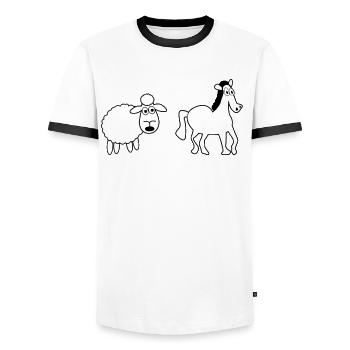 Sheep and and Horse - Männer Kontrast-T-Shirt - Weiß/Schwarz - Vorne - AI Model Female 172 light (172cm) & AI Model Male 178 dark (178cm)