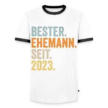 Meilleur mari de la Saint-Valentin depuis 2023 - T-shirt contrasté Homme - blanc/noir - Devant - AI Model Female 172 light (172cm) & AI Model Male 178 dark (178cm)