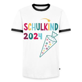Start of school enrollment school child 2024 - Men's Ringer Shirt - white/black - Front - AI Model Female 172 light (172cm) & AI Model Male 178 dark (178cm)