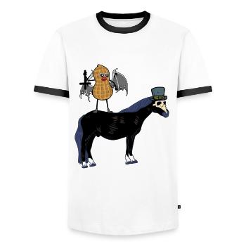 Erdnuss Vampier Mittelalter Kreuz Pferd Halloween - Männer Kontrast-T-Shirt - Weiß/Schwarz - Vorne - AI Model Female 172 light (172cm) & AI Model Male 178 dark (178cm)