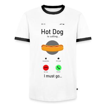 Hot Dog Adult Phone Display Hot - Men's Ringer Shirt - white/black - Front - AI Model Female 172 light (172cm) & AI Model Male 178 dark (178cm)