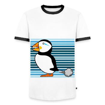Puffins Farting Puffin - Men's Ringer Shirt - white/black - Front - AI Model Female 172 light (172cm) & AI Model Male 178 dark (178cm)