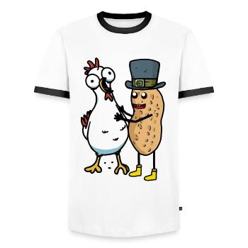 Peanut Peanuts Chicken Chickens Hen Friends - Men's Ringer Shirt - white/black - Front - AI Model Female 172 light (172cm) & AI Model Male 178 dark (178cm)