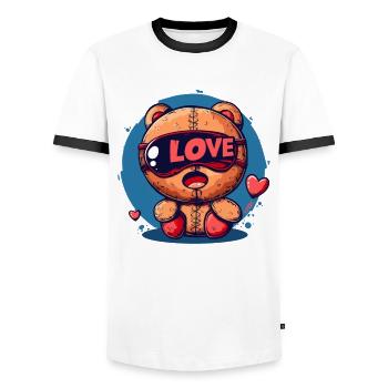 Cute Funny Toy Bear: Bear Love - Men's Ringer Shirt - white/black - Front - AI Model Female 172 light (172cm) & AI Model Male 178 dark (178cm)