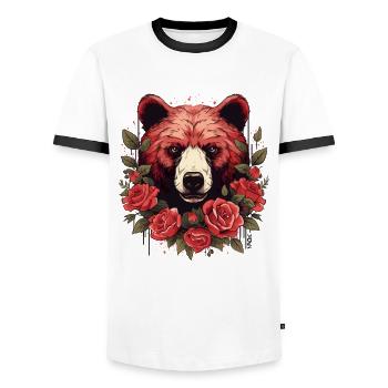 Gros ours avec des roses - T-shirt contrasté Homme - blanc/noir - Devant - AI Model Female 172 light (172cm) & AI Model Male 178 dark (178cm)