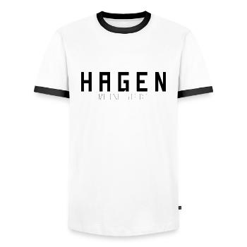 Hagen My City - Men's Ringer Shirt - white/black - Front - AI Model Female 172 light (172cm) & AI Model Male 178 dark (178cm)