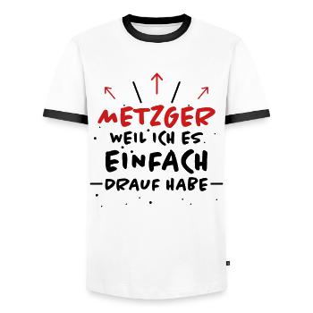 Metzger Spruch Fleischer Lustiges Metzger Geschenk - Männer Kontrast-T-Shirt - Weiß/Schwarz - Vorne - AI Model Female 172 light (172cm) & AI Model Male 178 dark (178cm)