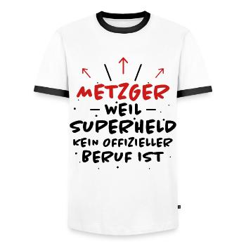 Metzger Spruch Fleischer Lustiges Metzger Geschenk - Männer Kontrast-T-Shirt - Weiß/Schwarz - Vorne - AI Model Female 172 light (172cm) & AI Model Male 178 dark (178cm)