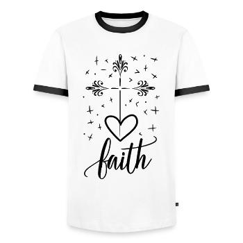 Foi Coeur Chrétiens Croix Religion Cadeau Chrétien - T-shirt contrasté Homme - blanc/noir - Devant - AI Model Female 172 light (172cm) & AI Model Male 178 dark (178cm)