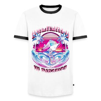 Croisiéristes de croisière ancrés au paradis - T-shirt contrasté Homme - blanc/noir - Devant - AI Model Female 172 light (172cm) & AI Model Male 178 dark (178cm)