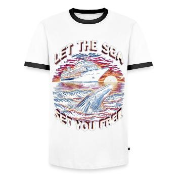 Les croisiéristes laissent la mer vous libérer - T-shirt contrasté Homme - blanc/noir - Devant - AI Model Female 172 light (172cm) & AI Model Male 178 dark (178cm)