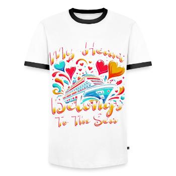 Croisière Cruiser Mon cœur appartient à la mer - T-shirt contrasté Homme - blanc/noir - Devant - AI Model Female 172 light (172cm) & AI Model Male 178 dark (178cm)